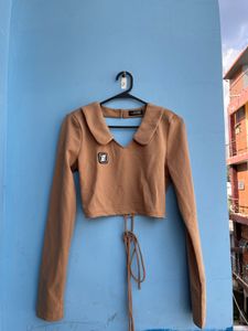 Brown Long Sleeve Cropped Top