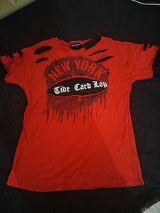 Y2k Red Distressed "New York" T-Shirt