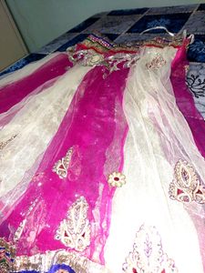 Elegant White &amp; Pink Lehenga Skirt