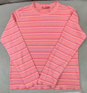 Pink round neck ,full sleeves stretchable Top