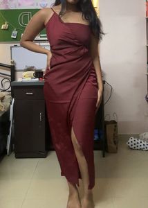 Burgandy Satin One Shoulder Dress