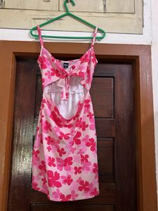 Cute Pink Floral Cutout Dress