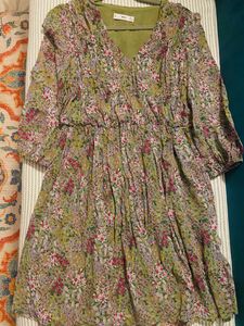 Floral Print Accordian Pleated Dress