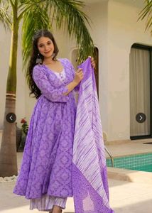 Purple Printed Anarkali Kurta Set