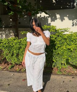 days&amp;days Embroidered White Cropped Pants