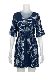 Navy Blue Floral Print Mini Dress