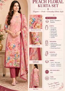 Peach Floral Kurta Set