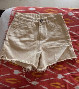 Cream Beige Denim Shorts