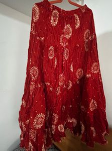 Vibrant Red Bandhani Print Skirt