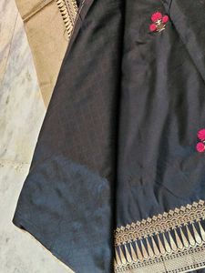 Black Saree with Gold Border