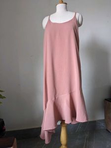 Chic Pink Slip Dress with Ruffle Hem