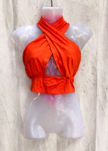 23238. Orange Halter Neck Crop Top