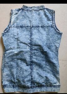 Acid Wash Denim Tie-Front Top