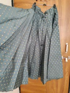 Elegant Teal &amp; Gold Print Lehenga