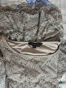 Gray Lace Ruffle Hem Dress