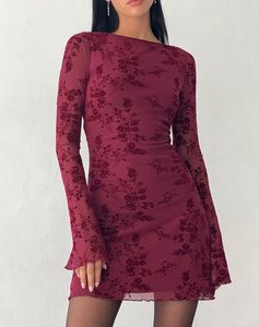 Burgundy Floral Mesh Dress