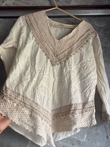 Boho Cream Embroidered Kurta Top