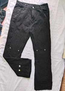 Black Flare Pants with Button Detail