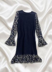 Chic Navy Floral Ruffle Dress
