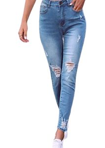 Distressed Blue High Waist Denim Jeans