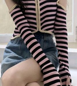 Striped Cut-Out Long Sleeve Top
