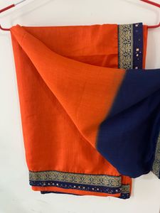 Orange and Navy Blue Saree