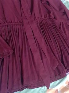dark Maroon Pleated Bell Sleeve Top