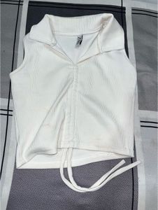 Zara White Ribbed Cropped Top