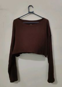 Brown Cropped Long Sleeve Top