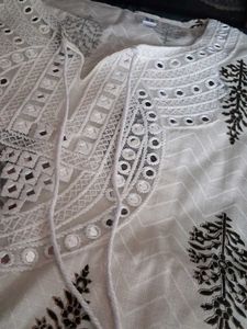White Kurta with Black Leaf Print