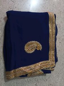 Elegant Navy Blue Saree with Gold Embellishments