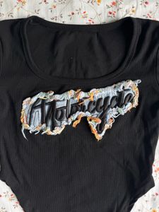 Black pattern crop tops