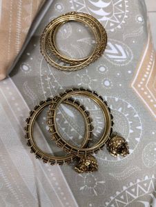 Set of Elegant Gold Bangles with Stones