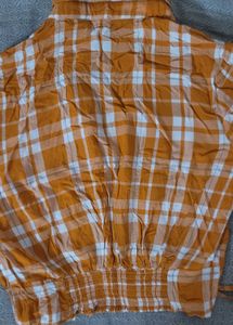 Orange Plaid Cropped Shirt
