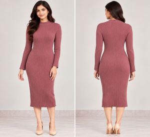 Women’s Dusty Pink Ribbed Bodycon Midi Dress