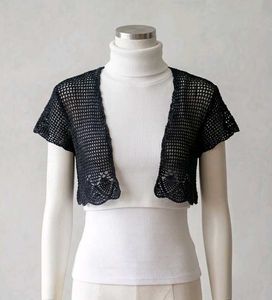 Y2K Vintage Black Crochet Cropped Shrug