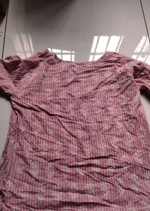 pink short kurtha with white print
