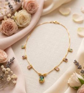 Gold Necklace with Gemstone Pendants
