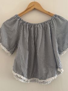 Striped Off-Shoulder Top with Lace Trim