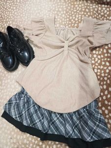 Cute Beige Bow Front Top