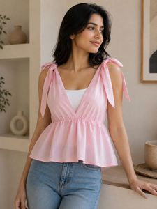 Zara Pink Tie-Shoulder Peplum Top