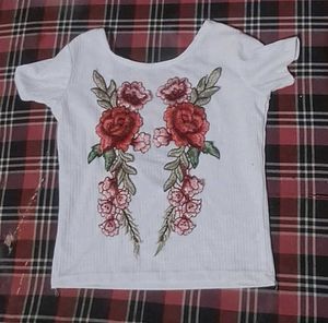 White Floral Embroidered T-Shirt
