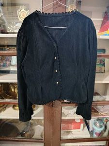 Elegant Black Textured Button-Up Top