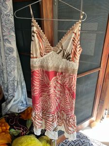 Tropical Print Midi Dress with Lace Detail