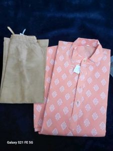 Peach Printed Kurta with Pants