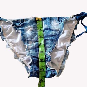 Denim Print Ruffled Bikini Bottoms
