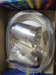 Beautiful Silver Colour Set Of 2glass With Tray
