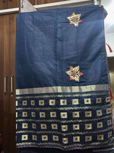 Elegant Navy Blue Saree with Gold Border