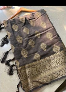 Elegant Dark Grey Saree with Gold