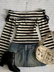 stripe y2k off shoulder top